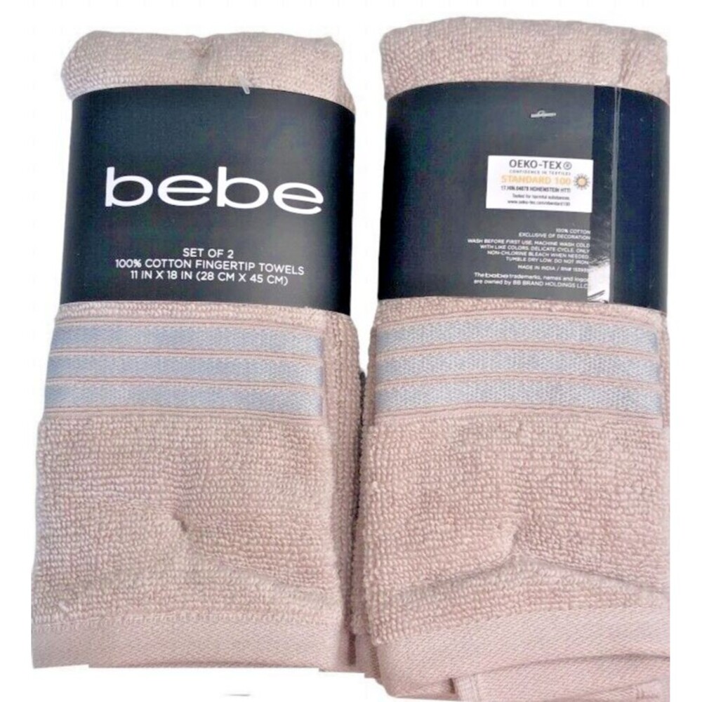 Bebe Fingertip Towels Guest Bathroom Summer House Beige Gray 11x18" Set of 2